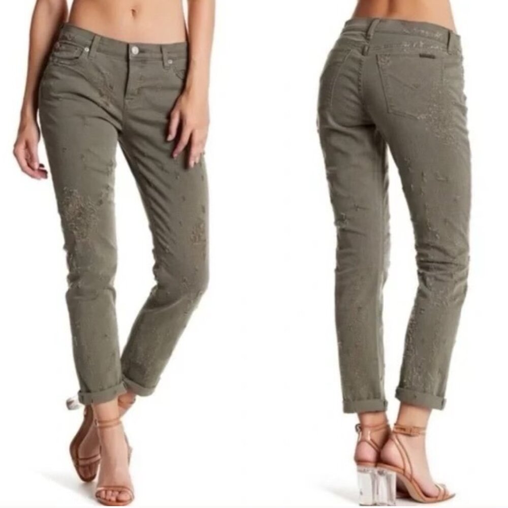 Hudson London Jean Destructed Distressed Crop Riley Relaxed Straight Jeans NWT